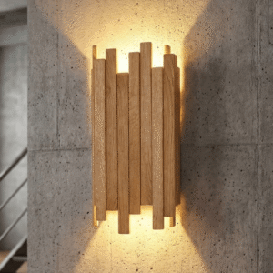 Wooden Vertical Slat Wall Lamp – Brown
